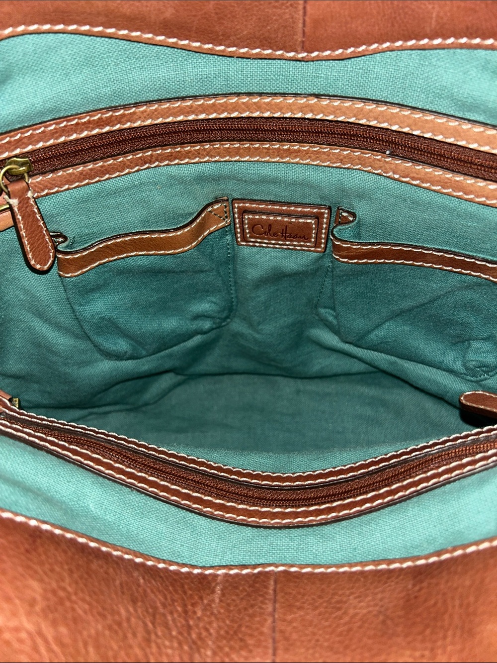COLE HAAN Woven Straw LG Tote Bag with Braided Leather Handles - Brown & Natural - Picture 5 of 5